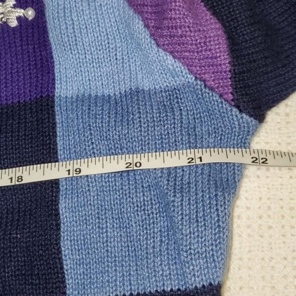 B.P. Design Sz L Blue Embellished & Embroidered Holiday Full Zip Tassel Cardigan - Picture 8 of 12